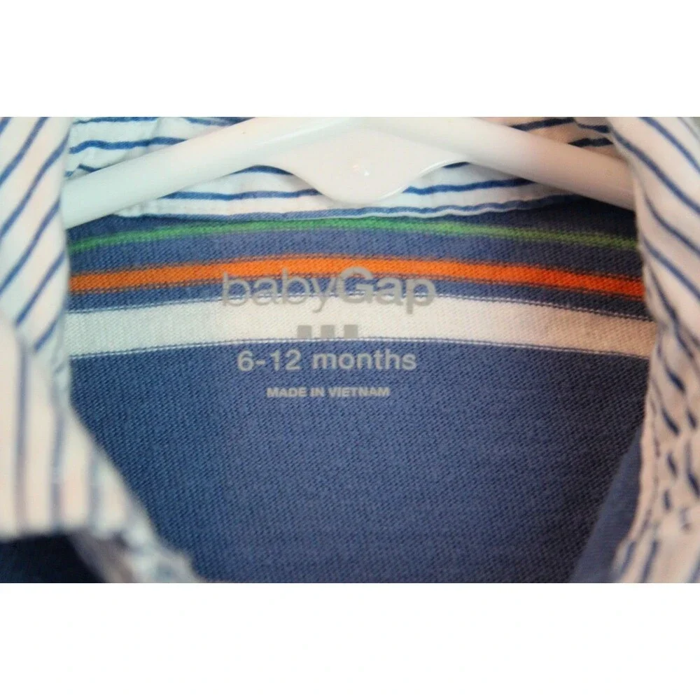 Gap Baby Boys Polo Shirt 6-12M Striped Colorful Embroidered Logo Cotton Top